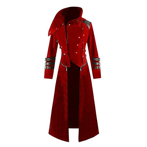 Scorpion Men's Hooded Trench Coat Long Jacket Red/Black Gothic Steampunk (X-Large, Red) #TOP6