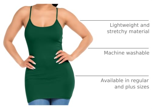 Image of Long Cotton Camisole Tank Tops for Women | Basic Braless Layering Tops with Adjustable Spaghetti Straps
