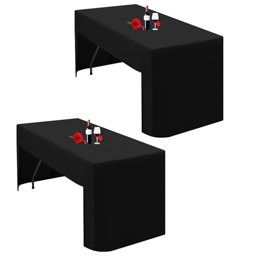 Lumaycens Lot de 2 Nappes Noires à Dos Ouvert Ajustées pour Table Pliante de 1,8 m, en Tissu Lavable en Polyester, Nappe de Table pour Exposition Artisanale,...