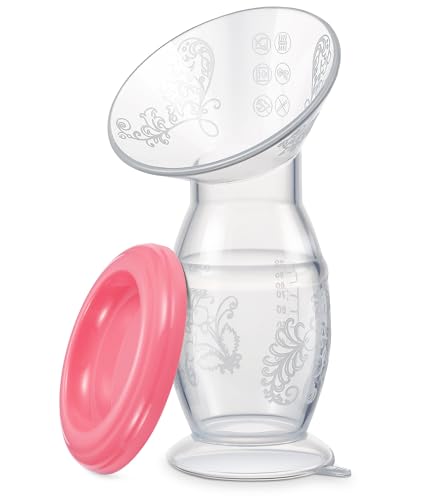Manual Breast Pump, Food-Grade & BPA Free Silicone Pump with Dust-Cover Lid, Breast Milk Collection, One-Size-Fits-All, High-Temperature Resistant, No-Leak Design (3oz/90ml)