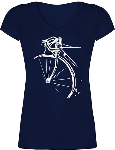 T-Shirt Damen V Ausschnitt - Bekleidung Radsport - Fahrrad Geschenk Rennrad I Radfahren Geschenk - M - Dunkelblau - Radfahrerin Tshirt fahrradoutfit Frauen Bike Rad Shirt radshirt
