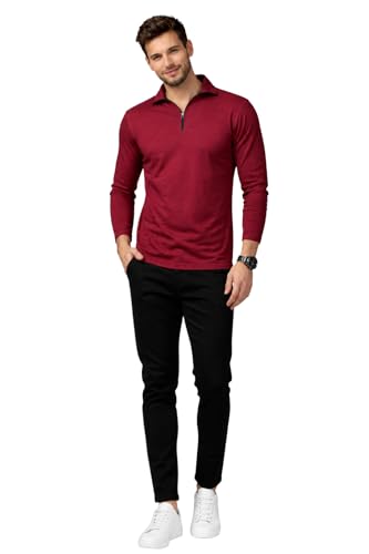 Image of Blisstone Men's Regular Fit Casual Full Sleeve Polo Neck with Zip Neck Detailing T-Shirt