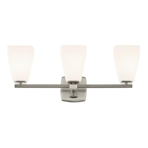 Image of Kichler Marant 21.25 inch 3-Light Bathroom Vanity Light Fixture with Opal Glass in Brushed Nickel for Mirror, Modern Wall Mount Lighting (21.25 inch W x 9.5 inch H), 55216NI