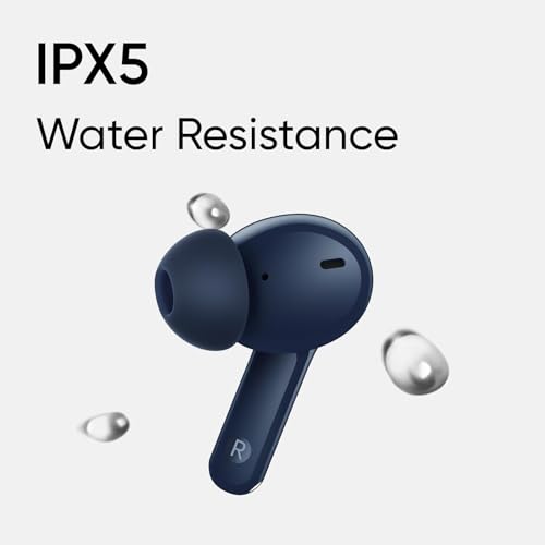 Image of Real Me T110 Buds | 50dB Active Noise Cancellation, Hi-Res LHDC Audio, 12.4mm Dynamic Bass Driver, 6 Mic Clear Voice Calls, 51,IP55 Waterproof,TWS for Apple & Android (T110, Navy Blue)