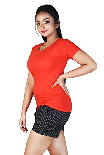 Image of Women's Super Soft Round V Neck Short Sleeves Cotton Solid Regular Fit T-Shirt
