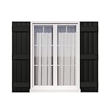 Ortus Collective Exterior Window Shutters - Weather-Resistant Polypropylene, Easy DIY Install - Board and Batten Shutters for Windows Outside, Vinyl, Brick, 14.5'W*39' H, Black