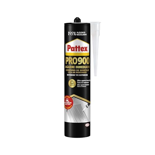 Pattex PRO900 Adhesivo de montaje para interiores y exteriores, pegamento fuerte de agarre inmediato, pegamento extrafuerte resistente al agua con gran poder de relleno, 1 cartucho x 460 g