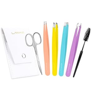 LANKIZ Tweezer Set, 6 Pcs Eyebrows Tweezers Set with Travel Case Professional Stainless Steel Tweezers for Women & Men, Great Precision for Eyebrow, Ingrown Hair, Facial Hair Removal – MultiColor