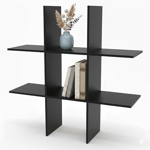 Spetebo Étagère murale en bois flottante, 55 x 55 cm, avec 6 compartiments, noire, design cube avec placage en mélamine, étagère suspendue, étagère...