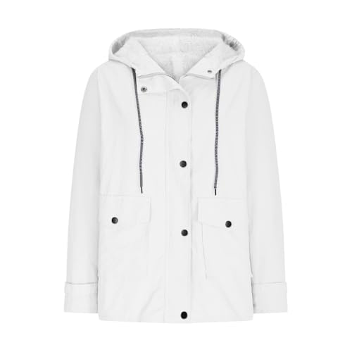 Anorak Mujer Chaqueta de lluvia de felpa para mujer, con cremallera, sudaderas informales, chaquetas cortavientos, abrigo de manga larga, chaquetas de Casaca De Invierno Mujer Chaquetas (White, XXXL)