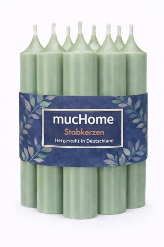 mucHome Stabkerzen 8er Set Made in Germany Ø 2 2 x 11 cm durchgefärbte Premium Tafelkerzen mit ca. 4 Std. Brenndauer (Pastellgrün)
