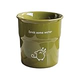 Homyl Kaffee Tasse Cartoon Keramiktasse Niedlich Porzellanbecher Tragbar mit Breiter Öffnung für Frauen Geschenk Home Office Apartment, GrÜn