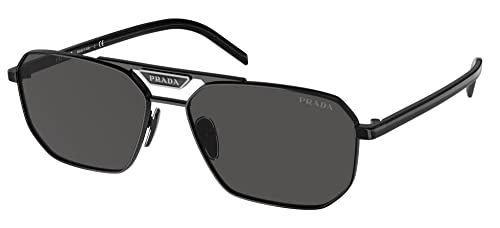 Prada Pr 58Ys 1Ab5S0 Black Metal Rectangle Sunglasses Grey Lens #TOP30