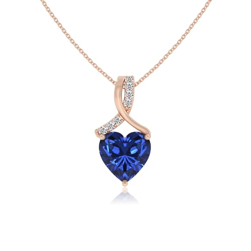 Lab Grown Blue Sapphire Heart Pendant Necklace with Diamonds for Women in Silver/Gold/Platinum, September Birthstone Jewelry Gifts for Her Birthday, Anniversary, Mothers Day, Christmas, Valentines