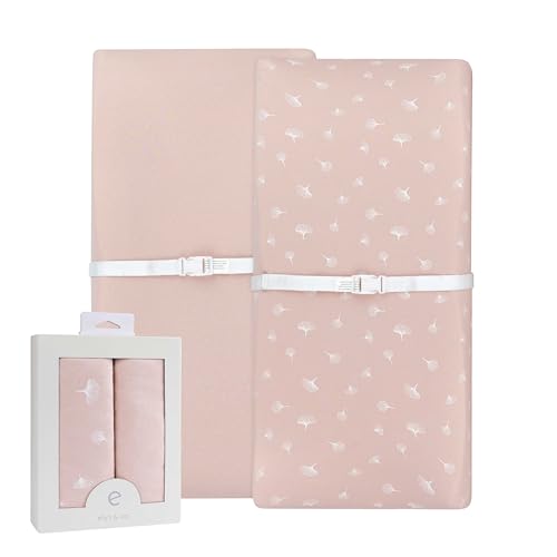 Image of Ely’s & Co. Changing Pad Cover, Diaper Changing Table Sheets, 2 Pack, Cradle Sheet Set for Baby Girls, 100% Jersey Knit Cotton, Pink Gingko Collection, 32”x16”x5”