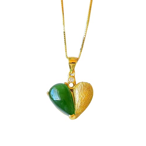 Collier de Coeur de Jade Vert Argent S925 Bijou Tendance pour Femme