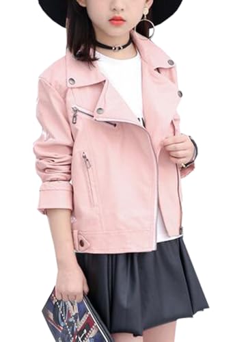 Girls Collar Motorcycle Leather Coat Jacket Children's Soft Leather Jackets Outerwear Slim Tops