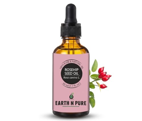 Image of Earth N Pure Rosehip Seed Oil | 100% Pure Natural Cold Pressed Carrier Oil | Premium Quality for Face, Hair, Skin, Nails, Body Massage & DIY Beauty Care | Hexane Free | 50ml