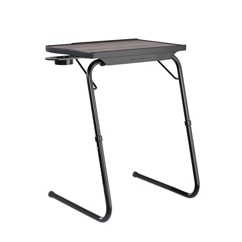 Image of amazon basics Pro Smart | Lounge Mate Smart | Height Adjustable Laptop Table | Adjustable Table Angle | Cupholder | Carbon Steel | Foldable | Dove White | 75 cm - H, 55 cm - L, 40 cm - W