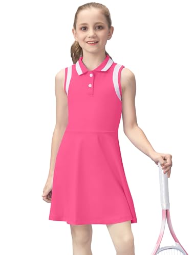 Gogokids Girls Tennis Dress Sleeveless Quick-Dry Kids Golf and Athletic Workout Outfit with Polo Collar for 6-14Y