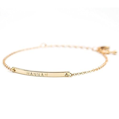 16K Gold Your Name Bar Bracelet Personalized gift Gold Plated bar Delicate Hand Stamp Best bridesmaid Wedding Graduation Gift