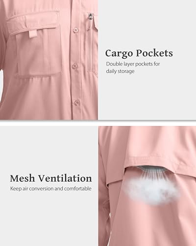BETBO Men's Short Sleeves Fishing Shirts Button Down Summer Travel Work Shirts with Zipper Pockets(Light Pink, 3X-Large) — view 5