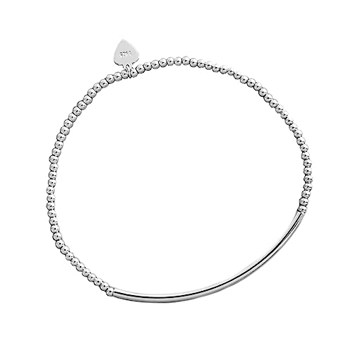Bracelet élastique fin en argent sterling avec perles nouilles de 16 cm