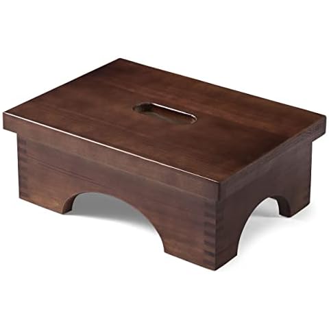 ECROCY Wooden Step Stool, One Step Stool for Adults, Wooden Bedside Step Stool with 400 Lbs Load Capacity, No Assembly Required Step Stool for Kitchen Bedroom Bathroom - Dark Walnut Cover