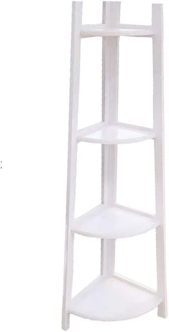 HOMETASTE wooden 4 floor Corner Storage Rack High Display Shelf, 4-Tier Corner Shelf, Bookcase Ladder Bookshelf Plant Stand for Home (White) Racks.