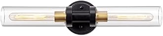Bathroom Sconces Wall Lighting W/ Clear Glass, 2-Light Bathroom Vanity Light Fixtures, Modern Wall Lights for Mirror Living Room Hallway, Black and Gold Brushed Brass, E26 T10 Bulbs(Excluded)