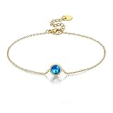 Weviway 14K Gold Plated Sapphire Tennis Birthstone Bracelets for Women - Dainty Simple Charm Blue Gemstone Bracelet, Stackable Friendship Jewellery Gifts