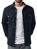 QIXING Men's Fleece Lined Corduroy Shirt Button Down Long Sleeve Jacket Trucker Overshirt Autumn Winter Coats with Flap Pockets (Navy Blue, XL)