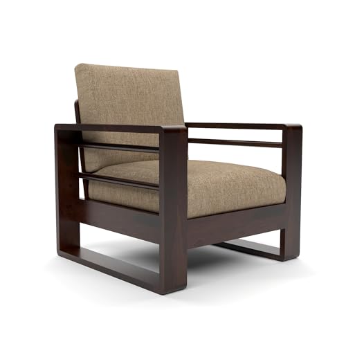 Image of Sheesham Wood Single Seater Sofa | Wooden Single Sofa Chair - Premium Single Chair for Living Room Bedroom | Single Person Sofa for Home Office Furniture (Selen Walnut, 1 Seater)