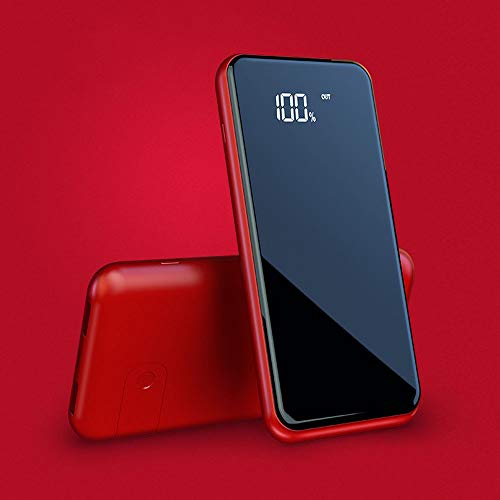 Innens Qi Banco de energía inalámbrico Pantalla Digital Espejo Completo Ultrafino con Soporte de Carga inalámbrica, 10000MAH para Apple Android Tipo-c Cargador rápido (Red)