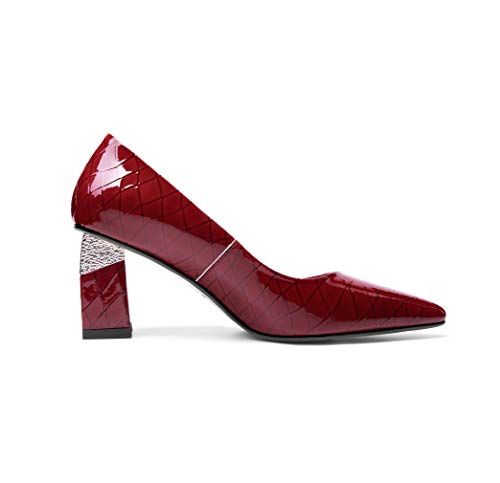 TinaCus Women's Glossy Patent Leather Handmade Clear Pointed Toe Mid Chunky Heel Slip On Modern Pumps with Attractive Pattern2