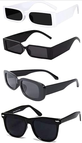 Image of IFLASH Rectangular Sunglasses Retro Fashion Shades for Men & Women (Pack of 4)