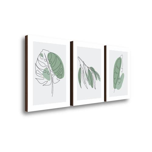 Quadro Decorativo Trio De Folhas Verdes Quarto E Sala