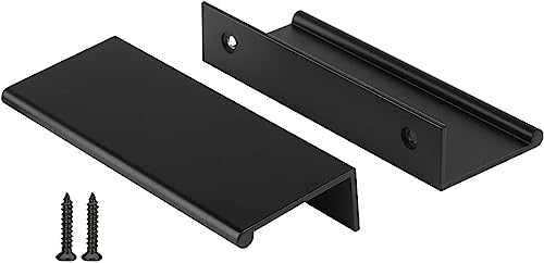 Image of Peaha 50 Pack Black Cabinet Pulls Kitchen Cabinet Handles 3 inch Finger Pulls | Edge Pulls Black Cabinet Handles Modern Hidden Drawer Pulls Aluminum Alloy Dresser Drawer Handles Closet Bedroom Living Room