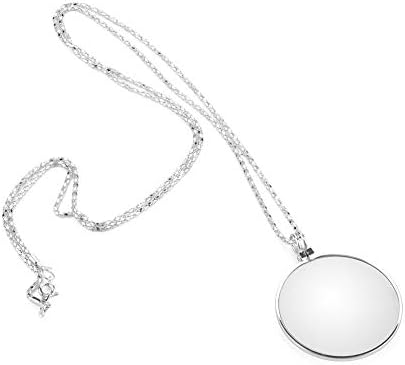 Hanging Magnifier, Portable 5X Magnifier Kireina Monocle Lens with Hanging Necklace for Reading Crafts Needlework Jewelry Hobbies(Silver)