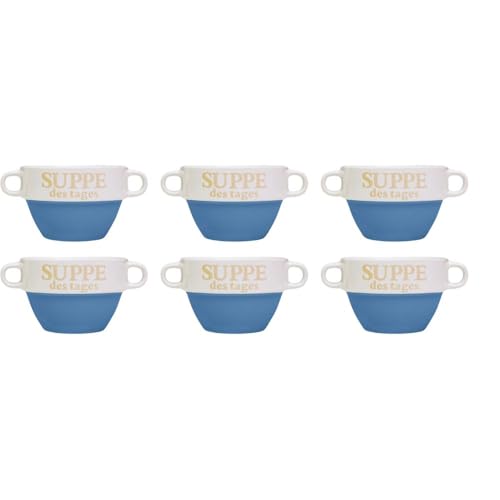 Riya 6er Set Suppentasse Blau aus Keramik Ø 13 cm mit Henkel – Hochwertige Suppenschale, Hitzebeständig und Leicht – Perfekt für Suppe, Eintöpfe & heiße Getränke – Stapelbar und Spülmaschinenfest