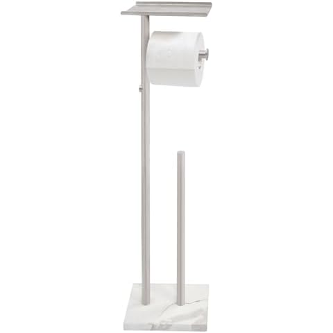 GZILA Toilet Paper Holder Stand with Shelf, Marble Base Heavy Free Standing Toilet Paper Double Roll Holders SUS304 Stainless Steel Brushed Nickel, Storages 4 Reserve Rolls Dispenser Cover