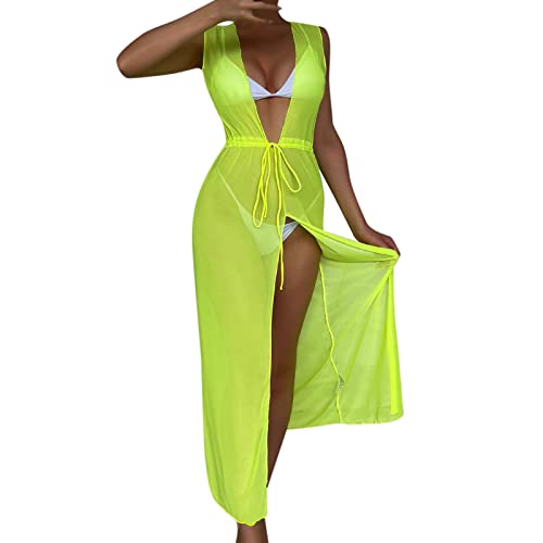 QWUVEDS Arztkittel Damen Frauen Bikini Drawstring Taille Knotennetz...