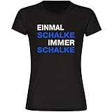 VIMAVERTRIEB® Damen T-Shirt Schalke - Einmal Immer - Druck: blau/weiß - Frauen Shirt Fußball Fanartikel Fanshop - Größe: 3XL schwarz