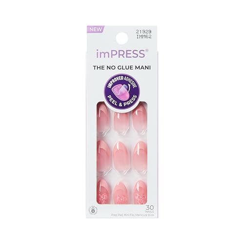 Kiss Impress No Glue Mani Press On Nails Design Glow Muse Pink Medium Size Almond Shape Includes 30 Nails Prep Pad Instructions Sheet 1 Manicure Stick 1 Mini File