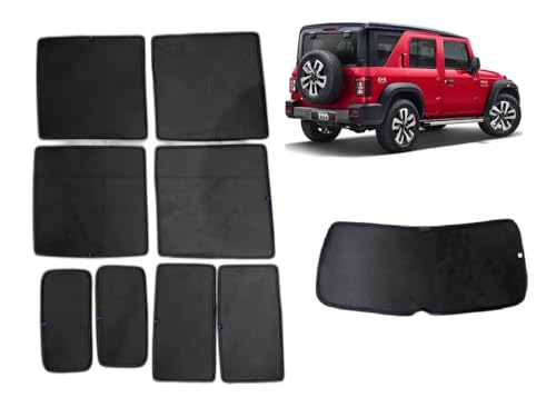 Image of Premium Car Sunshade Fix Type Non-Magnetic Curtain with Rear Dicky Curtain Set of 9pc for New Thar Roxx