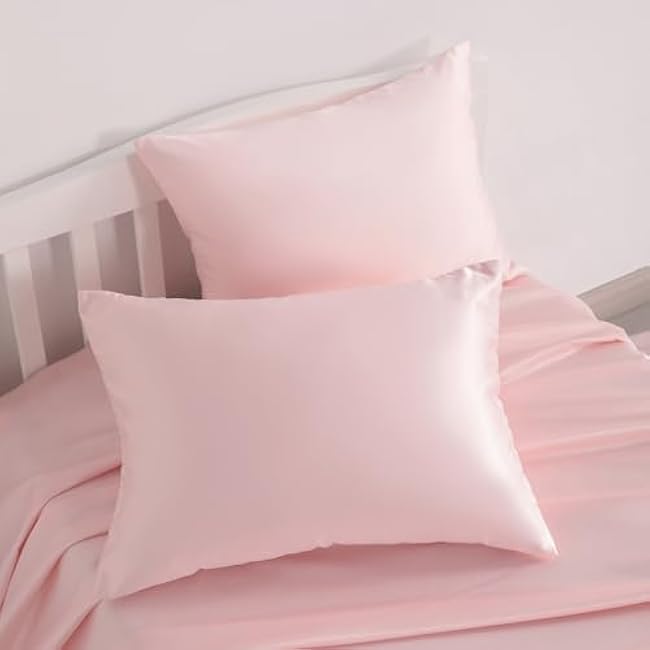 NTBAY Zippered Silk Satin Toddler Pillowcases - 2 Pack Hidden Zipper 13x18 Pillowcases - Luxury and Silky Baby Travel Pillow Covers, Pink