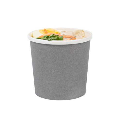 Restaurantware-Bio Tek 12 Ounce Disposable Soup Cups, 200 Microwavable Paper Soup Cups - Vented Lids Sold Separately, Hot And Cold Foods, Gray Paper To Go Containers, For Desserts Or Treats
