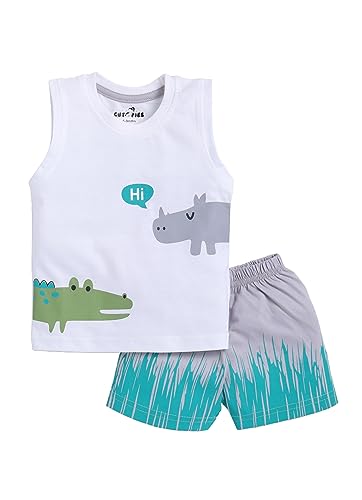 Image of CUTOPIES Boys & Girls Steel Grey Sleeveless T-shirt and Shorts Set (Pack of 1) Baby Boys' Clothing Sets