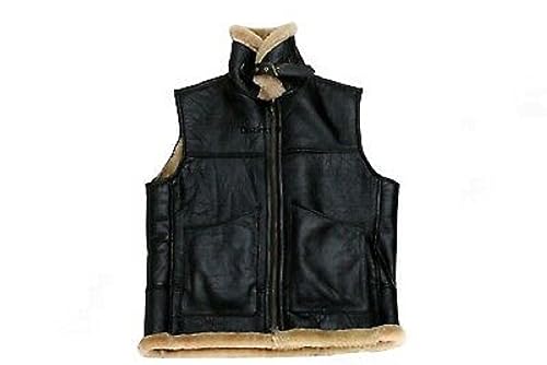 Men’s Aviator RAF B3 Real Shearling Bomber Black Color Flying Vest