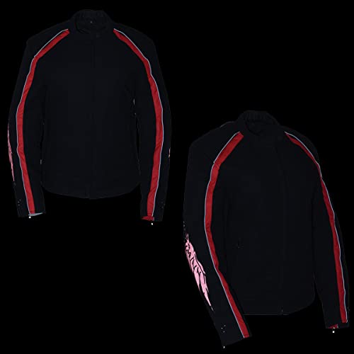 Milwaukee Leather SH1954 Women's Black and Red Textile Jacket with Stud and Wings Detailing - Medium